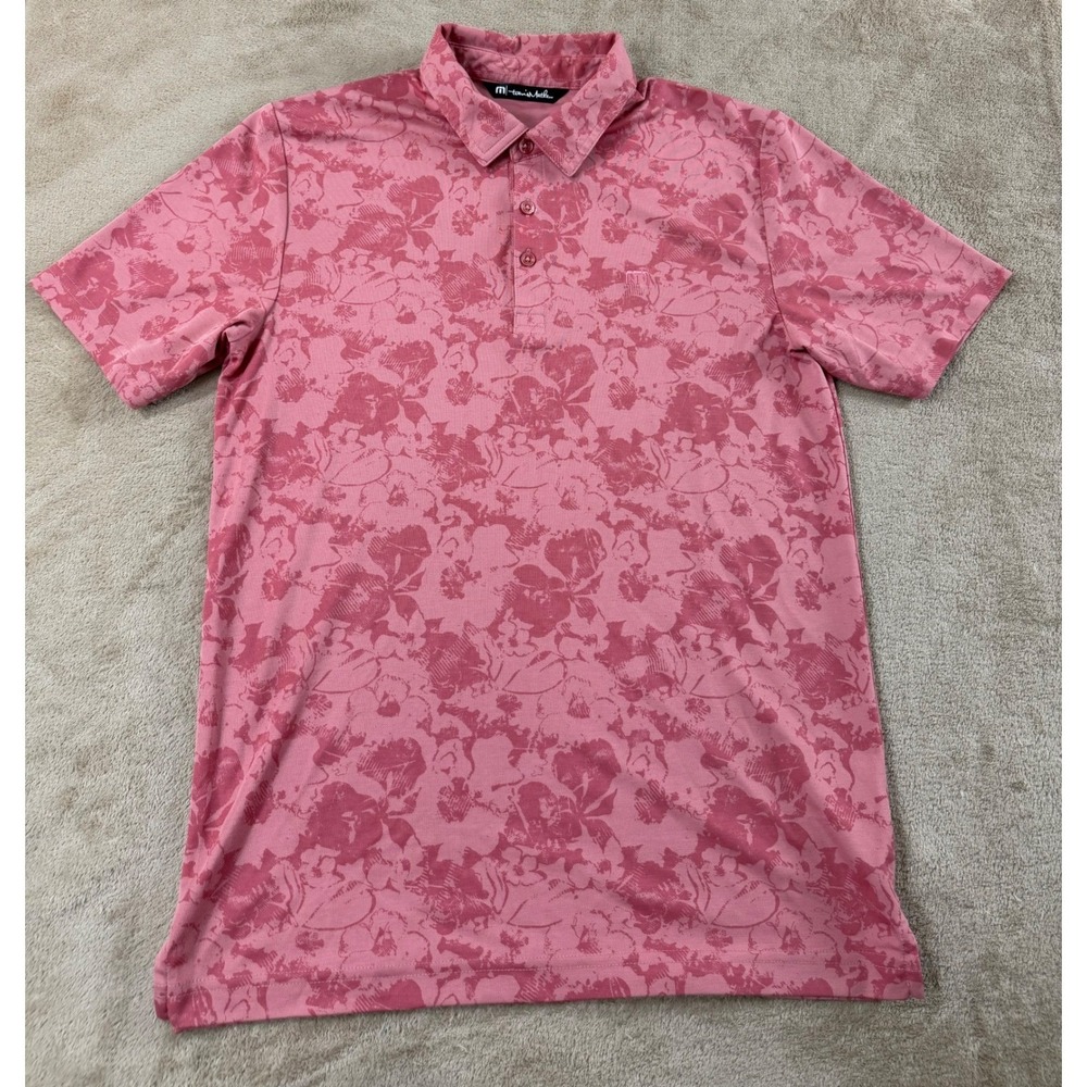 Travis Mathew Polo Shirt Men's Size Small Pink Floral AOP Golf Short Sleeve EUC